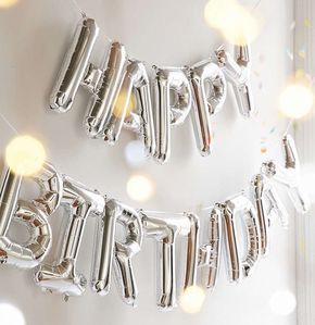 Sur Pinterest Happy Birthday - Silver Letter Balloon Banner Garland - 16" - Mylar | Accro-Jeux