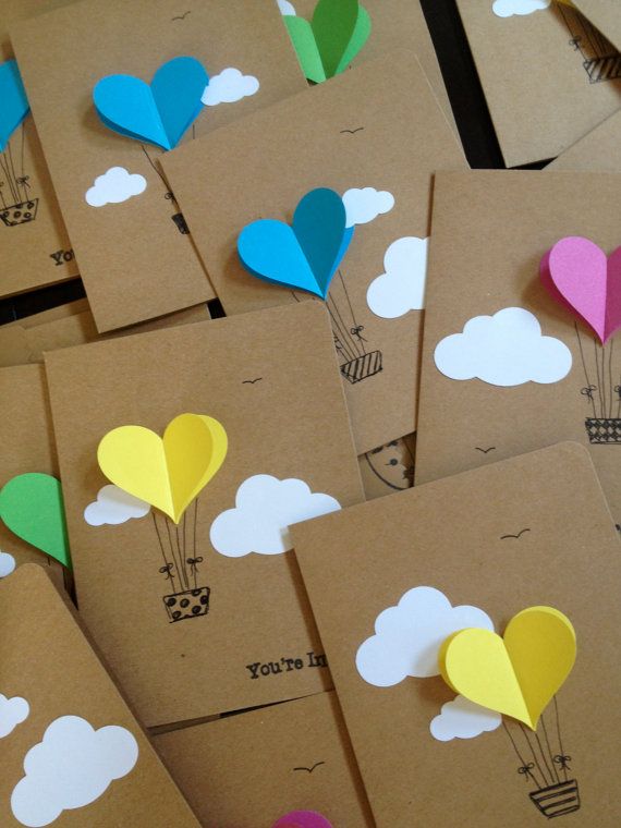 Sur Pinterest Hot Air Balloon Cards - Balloon Heart Invitation with Envelope - | Accro-Jeux