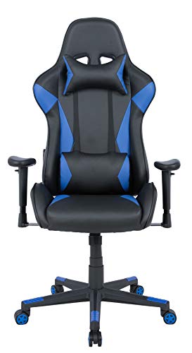 AmazonBasics Chaise de bureau certifiée BIFMA pour jeux / courses - avec repose-tête amovible et coussin pour dossier haut - Bleu
