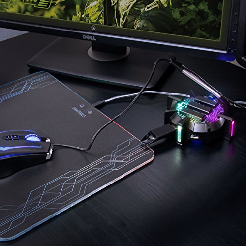 ENHANCE Pro Gaming Mouse Support de câble élastique avec concentrateur USB à 4 ports - 7 modes de couleur LED avec éclairage RGB - Prise en charge de la gestion des fils et des câbles pour une précision améliorée, une conception stabilisée pour Esports