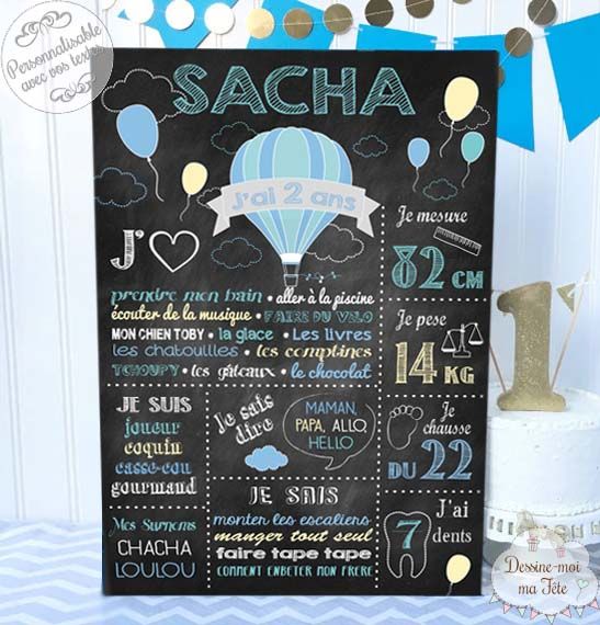 Sur Pinterest Affiche / Tableau d'anniversaire personnalisé "Ballons ardoise" | Accro-Jeux
