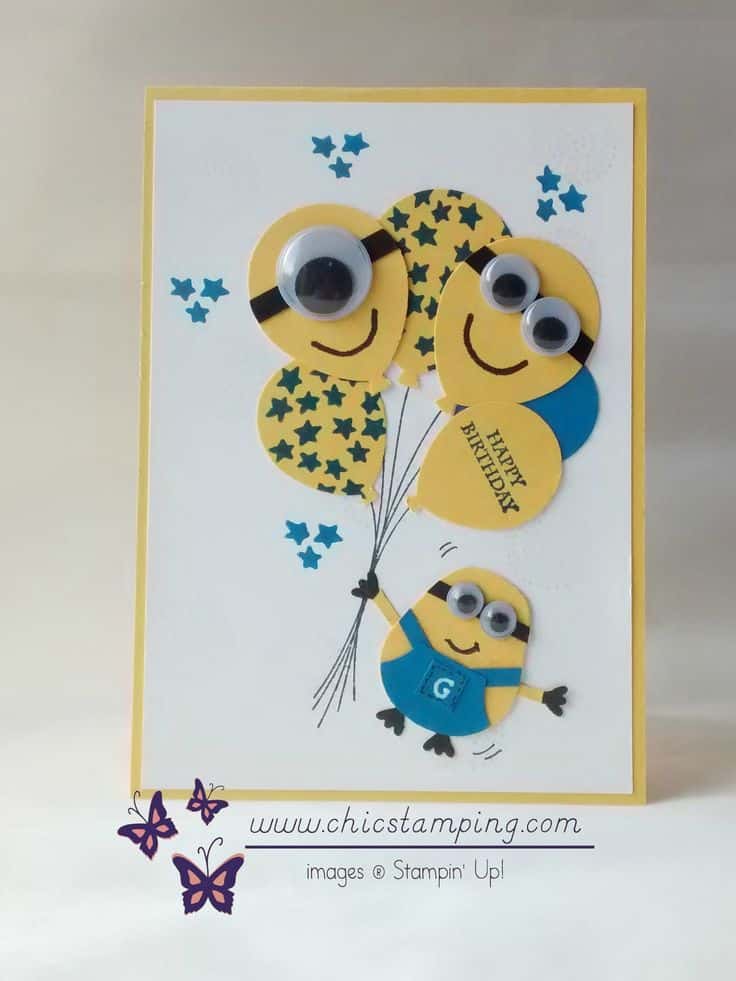 Sur Pinterest Minion birthday card using the Balloon Bouquet and Owl Builder Punch. | Accro-Jeux